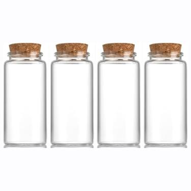 Imagem de EWEIGEER 4 garrafas de vidro pequenas de 120 ml com rolha de cortiça, garrafa decorativa, frascos de frascos, frasco de armazenamento fofo, garrafa de desejos 47 x 90 mm (1,85 x 3,55 polegadas)
