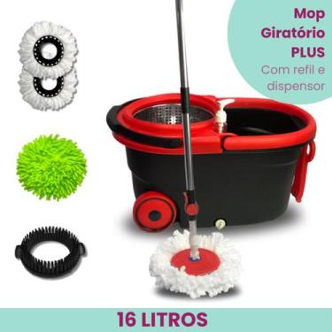 Imagem de Mop Giratório Plus Com Cesto Em Inox Cabo 150cm Completo Vermelho Kaft