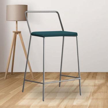 Imagem de Banqueta Alta Com Encosto Mili Industrial Cozinha Bistrô Ferro Prata Sintético Azul Turquesa