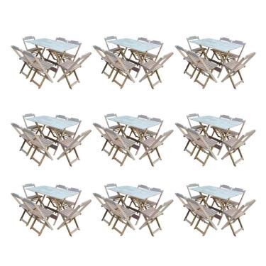 Imagem de Kit 9 Jogos De Mesa Dobravel Com 6 Cadeiras De Madeira 120X70 Para Restaurante E Bar - Sem Pintura