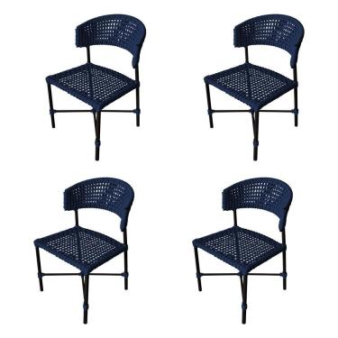 Imagem de Kit 4 Cadeiras Hortz Corda Náutica Base Em Alumínio Preto-azul Marinho - Cor: Azul