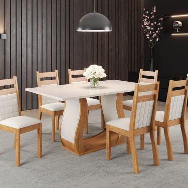 Imagem de Mesa De Jantar Retangular 160x80cm Com 6 Cadeiras Sicilia Mel- Blonde- Marfim