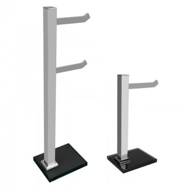 Imagem de Kit 1 Papeleira De Chão E 1 Porta Toalhas De Bancada Com Vidro Incolor Ducon Metais Cromado