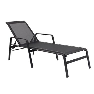 Imagem de Espreguiçadeira Para Piscina Reforçada Aluminio Tela Sling Preto