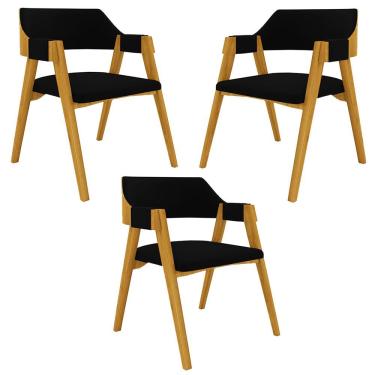 Imagem de Kit 3 Cadeiras Sala De Jantar E Jogos Carteados Madeira Maciça Poker Veludo Preto-mel G42 - Gran Belo