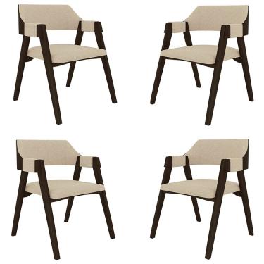 Imagem de Kit 4 Cadeiras Sala De Jantar E Jogos Carteados Madeira Maciça Poker Linho Offwhite-capuccino G42 - Gran Belo