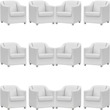 Imagem de Kit 12 Poltronas Mila Corino Cores Pé De Plástico Cromado - Branco Corino