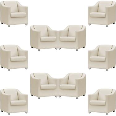 Imagem de Kit 10 Poltronas Mila Corino Cores Pé De Plástico Cromado - Bege Corino