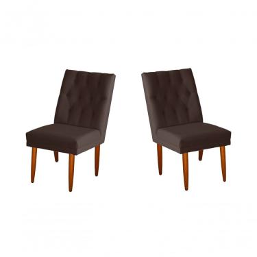 Imagem de Jogo 02 Cadeiras De Jantar Estofada Cozinha Paris Suede Marrom Eli Móveis