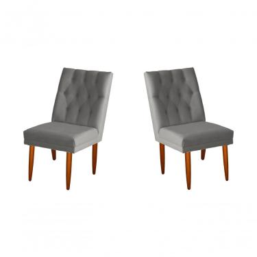 Imagem de Jogo 02 Cadeiras De Jantar Estofada Cozinha Paris Suede Prata Eli Móveis