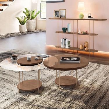 Imagem de Conjunto Decorativo Aparador E 2 Mesas De Centro Walker Tampo Mdf/vidro Castanho G26 - Gran Belo