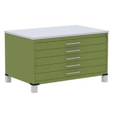 Imagem de Mapoteca 5 Gavetas Pandin 120 Cm (larg) Inmetro Tampo Mdp Cinza Estrutura E Gavetas Em Aço Verde