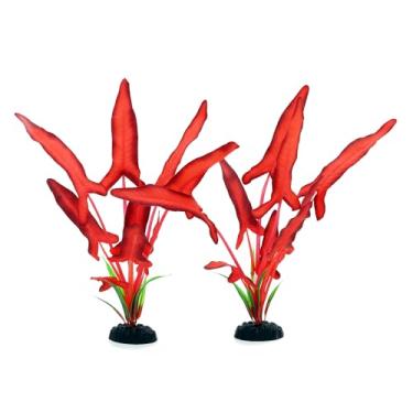 Imagem de DVHEY Pacote com 2 plantas de aquário de seda de 30,5 cm, planta de plástico artificial para aquário pequeno, peixe dourado, esconde de peixe, vermelho escuro