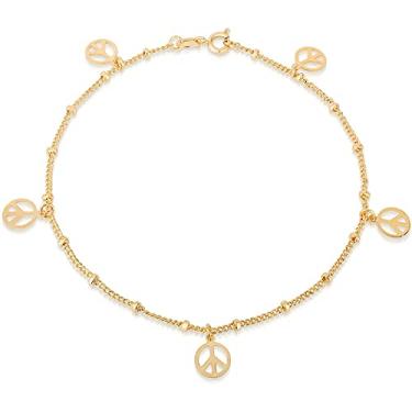 Imagem de Savlano Tornozeleira feminina banhada a ouro 14K com pingente de 25,4 cm, vem com uma caixa de presente, 10 inches, n/a