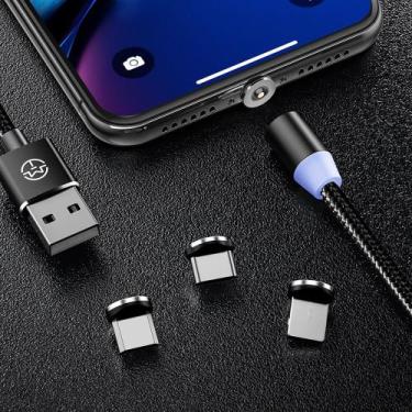 Imagem de Cabo USB Magnético Imã USB-C,Micro-USB,Lightning 360 1 Metro - NoBrand