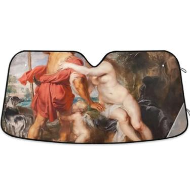 Imagem de Pintura personalizada Rubens Venus Adonis imprime para-sol para para-brisa de carro protetor solar de caminhão dobrável para para-brisa dianteiro de carro S, 134,6 cm x 59,7 cm