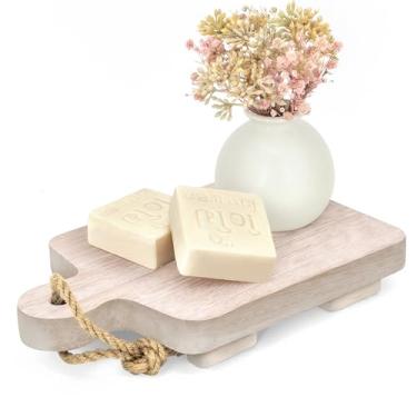 Imagem de EOSAHR Suporte De Madeira Rústico Para Cozinha E Banheiro, Decoração Fazenda: Pedestal Decorativo, Exibição, Porta-Sabonete, Pia - Bandeja Retrô, Bancada (Madeira Natural)