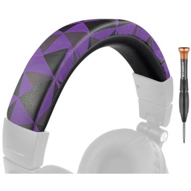 Imagem de SOULWIT Capa De Couro Proteico Para Faixa Cabeça Fones Ouvido Audio Technica Ath M50, M50X, M50Xwh, M50Xbt, M50Xbt2, M50S/Le, Peça Reposição Almofada (Roxo E Preto)