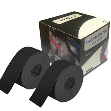 Imagem de FOU Fita Terapêutica De Recuperação Kinesiology, Suporte Muscular À Prova D'Água Para Atletas, Lesões Esportivas 1" X 16,4 Pés / 2,5 Cm 5 M (Preto, Pacote Com 2)