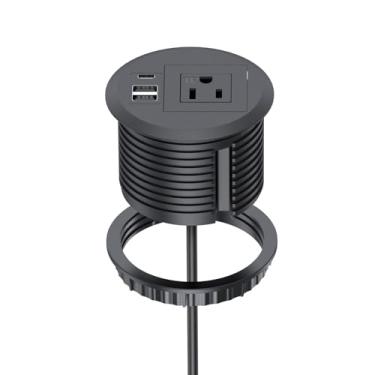 Imagem de BQO Tomada Usb-C Com Ilhós De Mesa, Ca Design À Prova Violação, Furo 3,15'', Embutida, 3 Portas Usb Pd20W, Cabo Extensão 6,6 Pés Para Salas Conferência, Mesas Escritório, Móveis