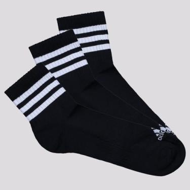 Imagem de Kit Meia Adidas Essentials 3S SPW 3 Pares Cano Médio Preta e Branca, P