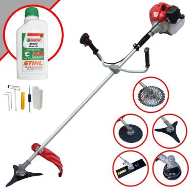 Imagem de Roçadeira Lateral Anmax CG430P À Gasolina 43cc 2HP 9.000rpm Com Carretel de Nylon + Kit 4 Lâminas de Corte + ÓLEO STIHL FG50 2 Tempos