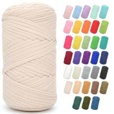 Imagem de Camiseta de 400 g para crochê, bege, tecido elástico grosso, fio de crochê para iniciantes, bolsa de tricô à mão, cesta, porta-copos, artesanato faça você mesmo/decoração de casa