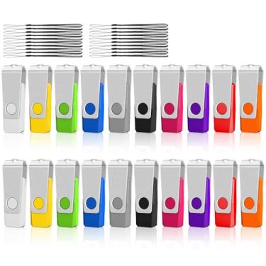 Imagem de Pen Drive USB 1 GB Pacote com 20 unidades AGECASH USB 2.0 Pen Drive 2.0, pacote com 20 unidades giratórias Pendrive Memory Stick Zip Jump Drives, pacote com 20 cordões pretos (colorido, 1 GB)