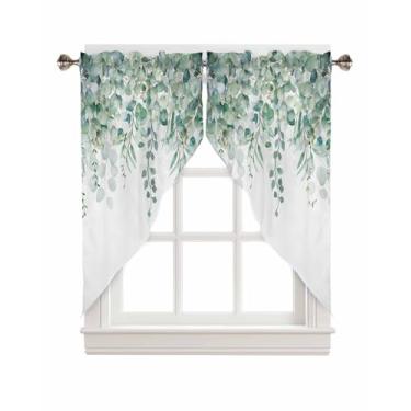 Imagem de Cortina Swag Valances Eucalipto Folhas Botânicas Cortinas de Janela de Cozinha Aquarela Planta Folha Pequena Tratamento Verde Café Cortinas Curtas para Banheiro Quarto Tratamento Camada Cortinas 137
