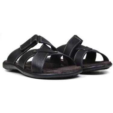 Imagem de Chinelo Casual Masculino Confort Couro Ortopédico - C10, 40, Preto, Ho