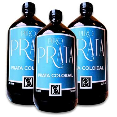 Imagem de Prata Coloidal 20ppm 500ml Compre 2 Cortesia 1! Com Certificado De Autenticidade 99,99% Pureza Vidro