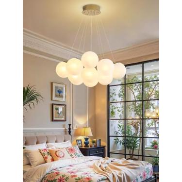 Imagem de ABTTOI Lustre Moderno De Bolhas, Iluminação De 13 Luzes, Lustre De Globo De Vidro Branco De Meados Do Século, Luminária Pendente Com Acabamento Dourado Para Quarto E Sala De Estar