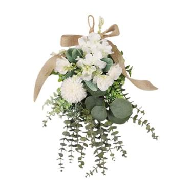 Imagem de Esquirla Guirlanda de flores artificiais, crisântemo, eucalipto, guirlanda para porta de entrada, parede, janela, quintal, apartamento, suprimentos para festas, Branco