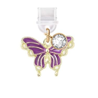 Imagem de ELISE & FONDA TP699 Tipo-C porta de carregamento plugue antipoeira pequena borboleta pingente de celular para iPhone 15/16/Samsung/OnePlus/Xiaomi/oppo telefones Android (roxo)