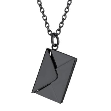 Imagem de ChainsHouse Colar com medalhão personalizado, colares envelope personalizados com mensagem fotográfica gravada para mulheres, aço inoxidável/preto/ouro/ouro rosa, presente memorial para esposa (com