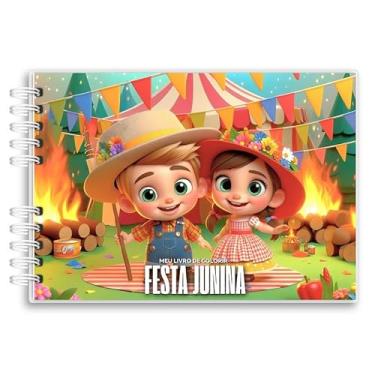 Imagem de Livro De Colorir Festa junina cute Capa Holográfica 50 Desenhos Folha Grossa Capa Dura Wire-o A5 colorindo festa Junina vol 2