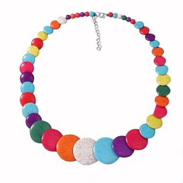 Imagem de Yecomsy Colar boêmio redondo com lascas, colorido, geométrico, turquesa, geométrico, babador, colar étnico grosso, Acrílico, Sem Pedra Preciosa