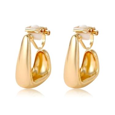 Imagem de Dlknp Brincos femininos com clipe de ouro 14K, não perfurados, irregulares, hipoalergênicos e leves, Metal, Sem pedra preciosa