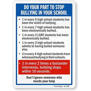 Imagem de SmartSign Placa "Do Your Part to Stop Bullying in Your School" | Plástico de 17,8 cm x 25,4 cm