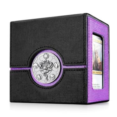 Imagem de Kabinka Commander Deck Box for MTG with Dice Tray, Card Deck Box with Metal Emblem, Hold 100 Double-Sleeved Cards for TCG/PTCG, Cards Storage Case with 35PT Magnetic Card Holder (Black& Purple, Lotus)
