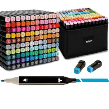 Imagem de Marcadores À Base De Álcool 120 Cores Com Suporte – Caneta De Desenho Com Ponta Dupla Para Esboços E Ilustrações De Anime, Para Crianças E Adultos (120 cores)