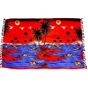 Imagem de Canga de Praia Paisagem Tropical - Azul Marinho - Besakih, Vermelho, P