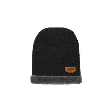 Imagem de Touca Gorro Forrada Peluciada Inverno Quente Lã Masculina - ZG, Preto