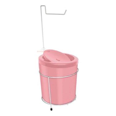 Imagem de Suporte Porta Papel Higiênico Com Lixeira 5 Litros Basculante Redonda 