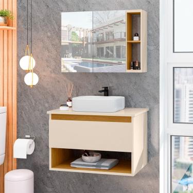 Imagem de Conjunto para Banheiro Gabinete Suspenso com Cuba e Espelheira Florence Off-white