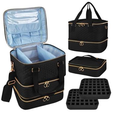 Imagem de Cheungren Estojo organizador de esmaltes – Bolsa organizadora de esmalte de três camadas com divisórias ajustáveis comporta 84 garrafas de esmalte de unha para lâmpada de unha, kit organizador de