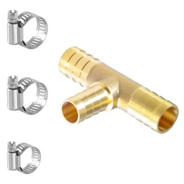Imagem de Sctihwelire Mangueira redutora de latão adaptador T de 3 vias, adaptador T de 3 vias, 1/2 (12 mm) a 3/8 (10 mm) a 1/2 (12 mm) redutor de emenda com braçadeiras de aço inoxidável, kit de reparo de