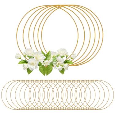 Imagem de 24 argolas florais de metal, argolas douradas, argolas de metal a granel para artesanato, guirlanda de aniversário de casamento, apanhadores de sonhos, decoração de parede de casamento (25 cm)