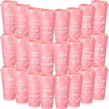 Imagem de Skylety Copos de plástico Christian Gifts Copos de café em massa versículo bíblico com tampas e canudo 473 ml canecas de igreja para mulheres homens escrituras presentes religiosos ideais para