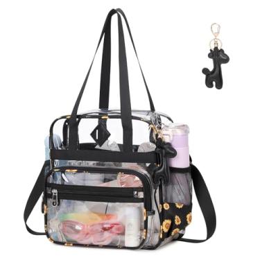 Imagem de PIG PIG GIRL Bolsa transparente - Bolsa feminina transparente para eventos de estádio de 30 x 15 x 30 cm, Girassóis pretos, One Size